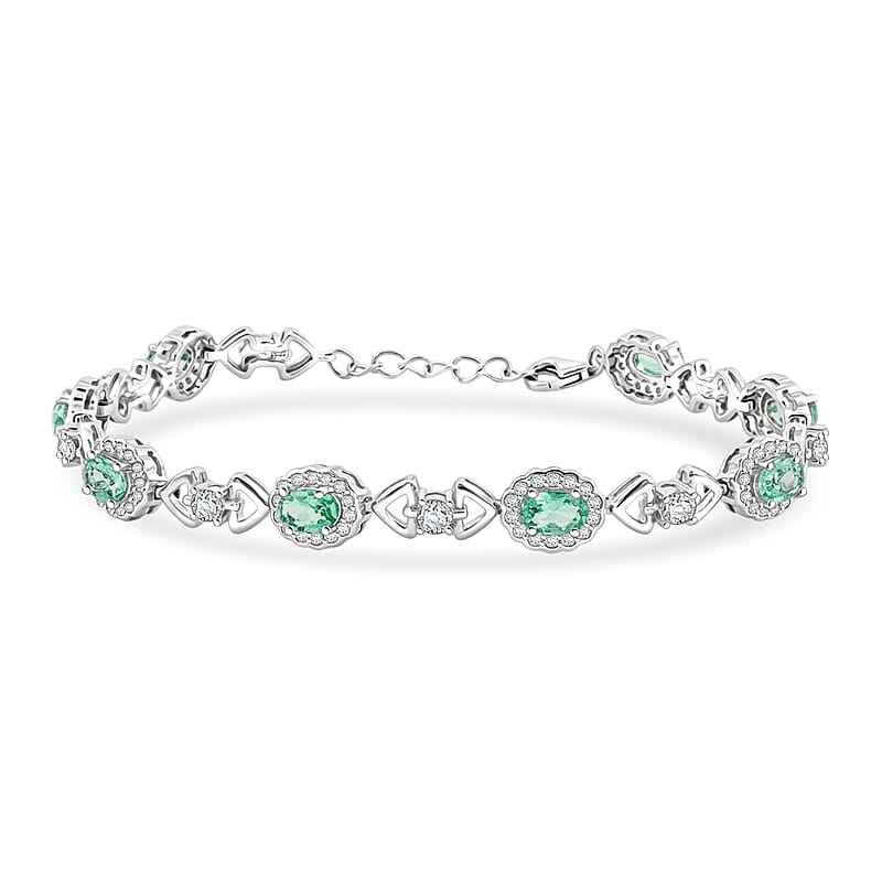 Green Quartz and White Corundum 3.25 ctw Bracelet in Rhodium Over Sterling Silver (7-8In)