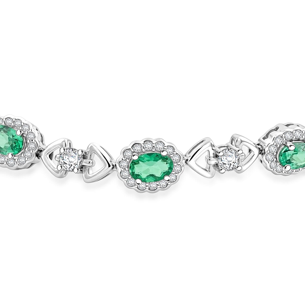 Green Quartz and White Corundum 3.25 ctw Bracelet in Rhodium Over Sterling Silver (7-8In) image number 3