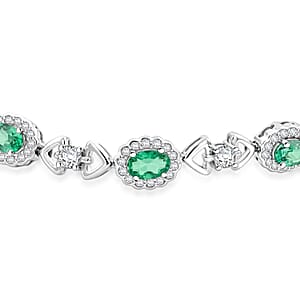 Green Quartz and White Corundum 3.25 ctw Bracelet in Rhodium Over Sterling Silver (7-8In)
