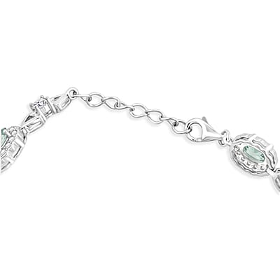 Green Quartz and White Corundum 3.25 ctw Bracelet in Rhodium Over Sterling Silver (7-8In)