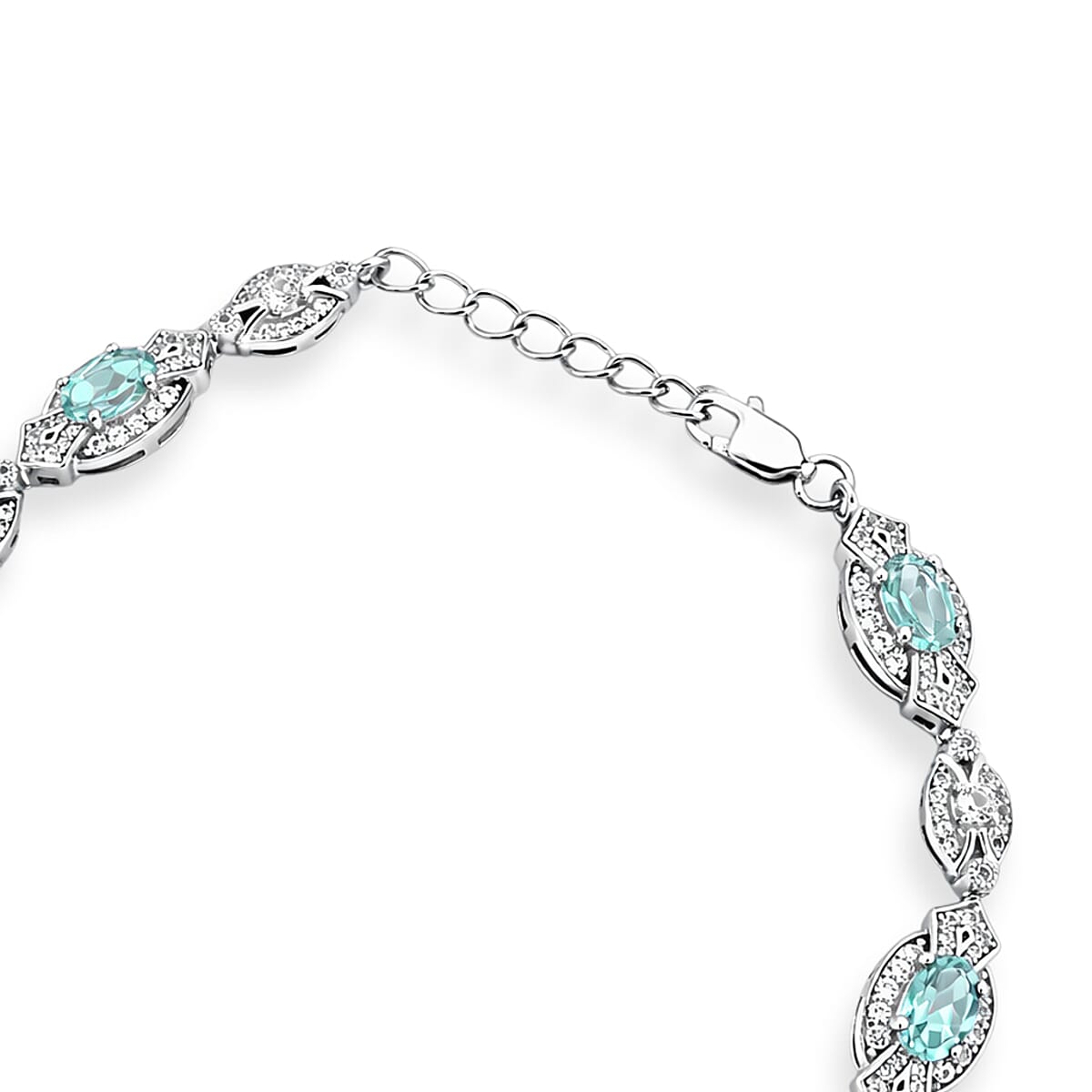 Green Quartz and White Corundum 4.00 ctw Bracelet in Rhodium Over Sterling Silver (7-7.5In) image number 4