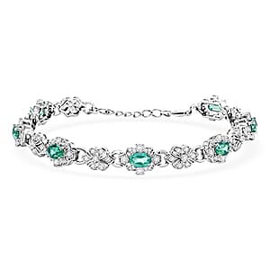 Green Quartz and White Corundum 4.10 ctw Bracelet in Rhodium Over Sterling Silver (7-8In)