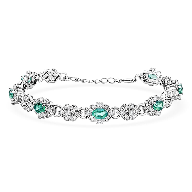 Green Quartz and White Corundum 4.10 ctw Bracelet in Rhodium Over Sterling Silver (7-8In)