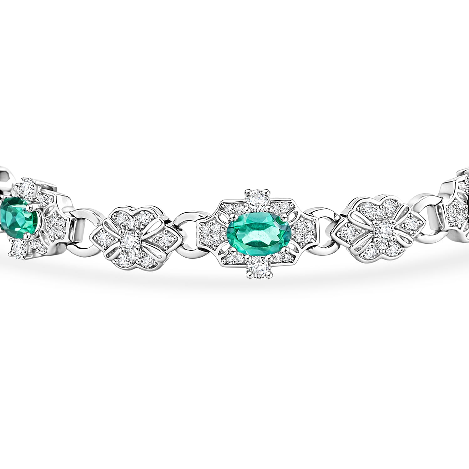 Green Quartz and White Corundum 4.10 ctw Bracelet in Rhodium Over Sterling Silver (7-8In)