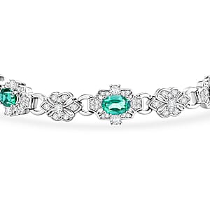 Green Quartz and White Corundum 4.10 ctw Bracelet in Rhodium Over Sterling Silver (7-8In)
