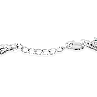 Green Quartz and White Corundum 4.10 ctw Bracelet in Rhodium Over Sterling Silver (7-8In)