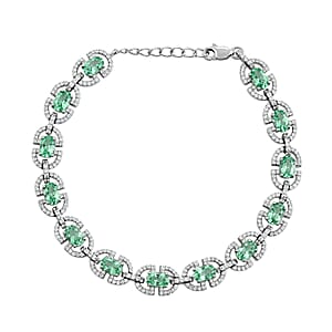 Green Quartz and White Corundum 7.70 ctw Bracelet in Rhodium Over Sterling Silver (7-8In)