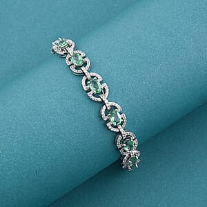 Green Quartz and White Corundum 7.70 ctw Bracelet in Rhodium Over Sterling Silver (7-8In)