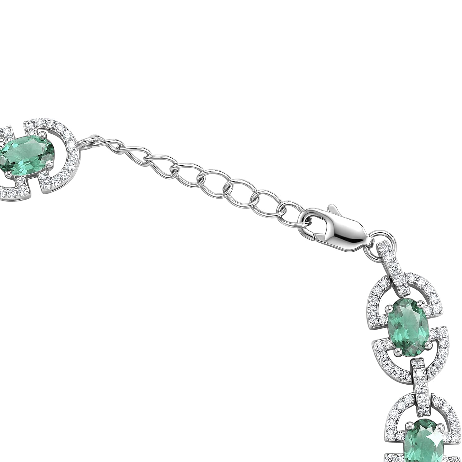Green Quartz and White Corundum 7.70 ctw Bracelet in Rhodium Over Sterling Silver (7-8In)
