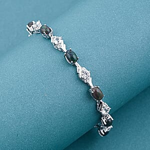 Black Opal and White Corundum 4.00 ctw Bracelet in Rhodium Over Sterling Silver (7.00 In)