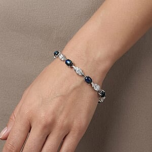 Black Opal and White Corundum 4.00 ctw Bracelet in Rhodium Over Sterling Silver (7.00 In)