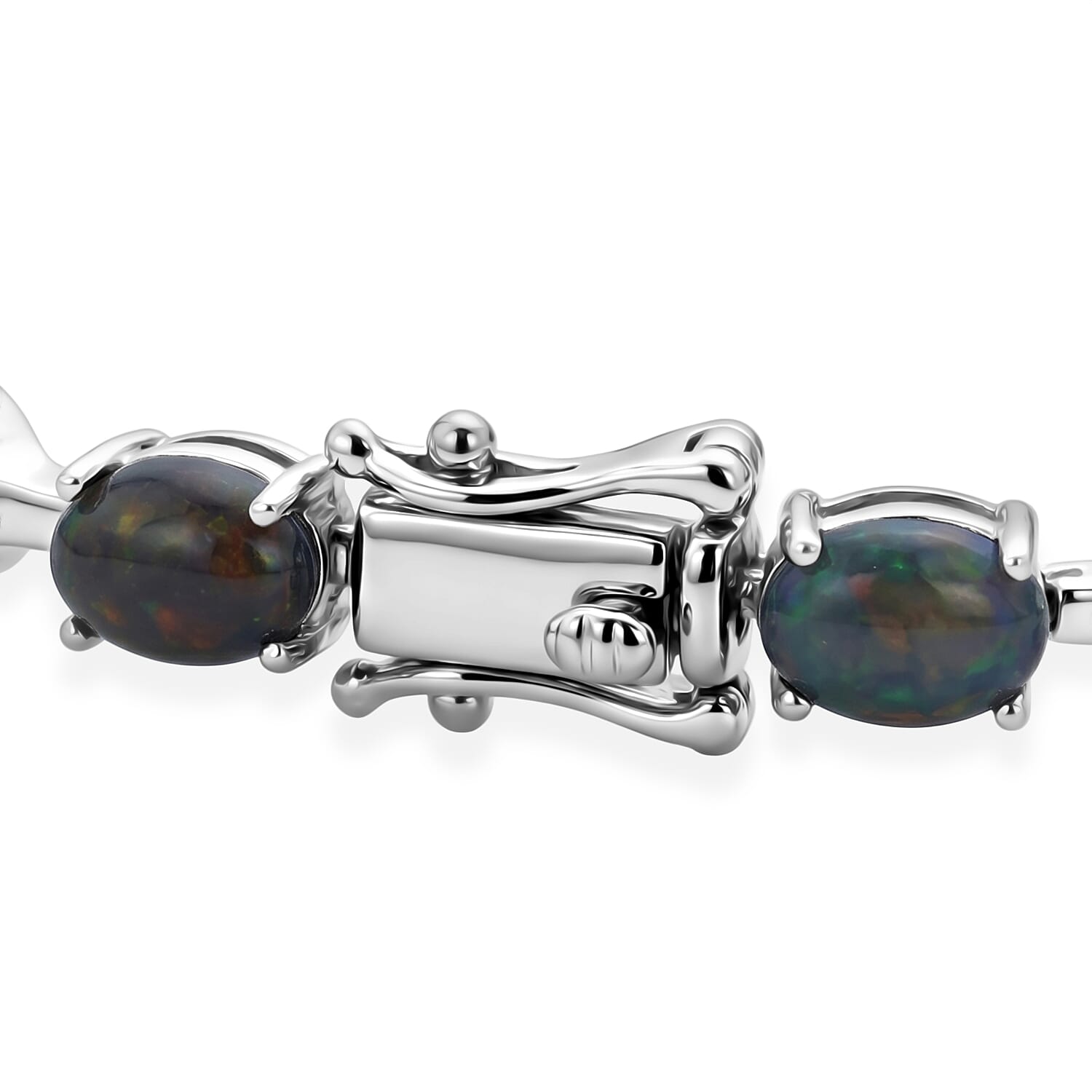 Black Opal and White Corundum 4.00 ctw Bracelet in Rhodium Over Sterling Silver (7.00 In)