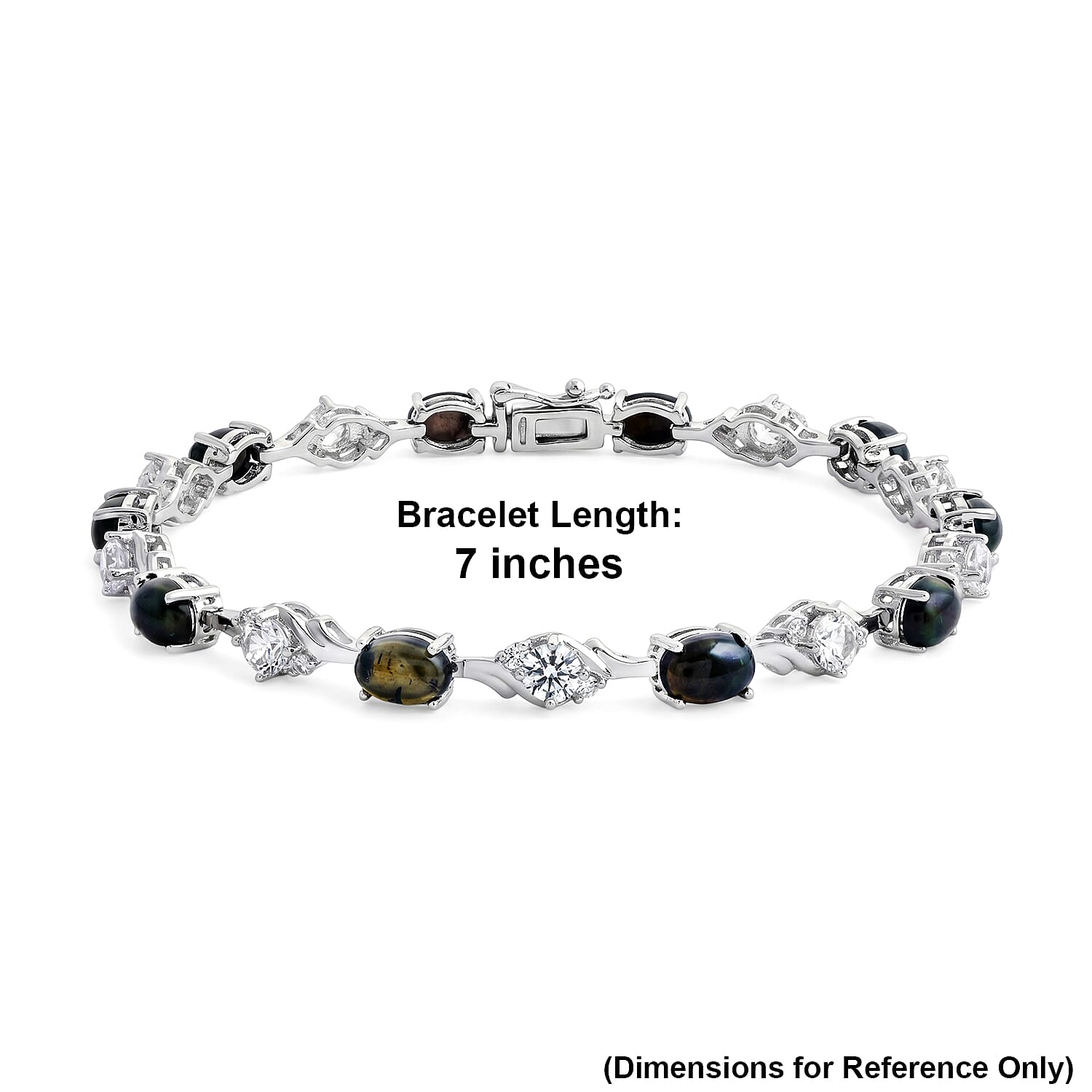 Black Opal and White Corundum 4.00 ctw Bracelet in Rhodium Over Sterling Silver (7.00 In)