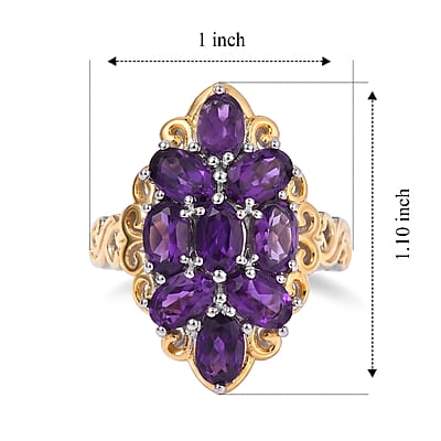 EverTrue African Amethyst 3.85 ctw Cluster Ring in 18K YG Plated and Platinum Bond (Size 5.0)