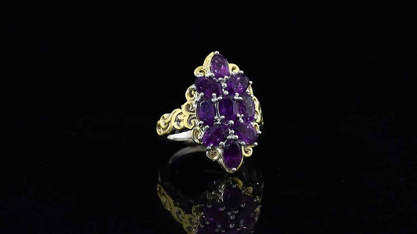 EverTrue African Amethyst 3.85 ctw Cluster Ring in 18K YG Plated and Platinum Bond (Size 10.0)