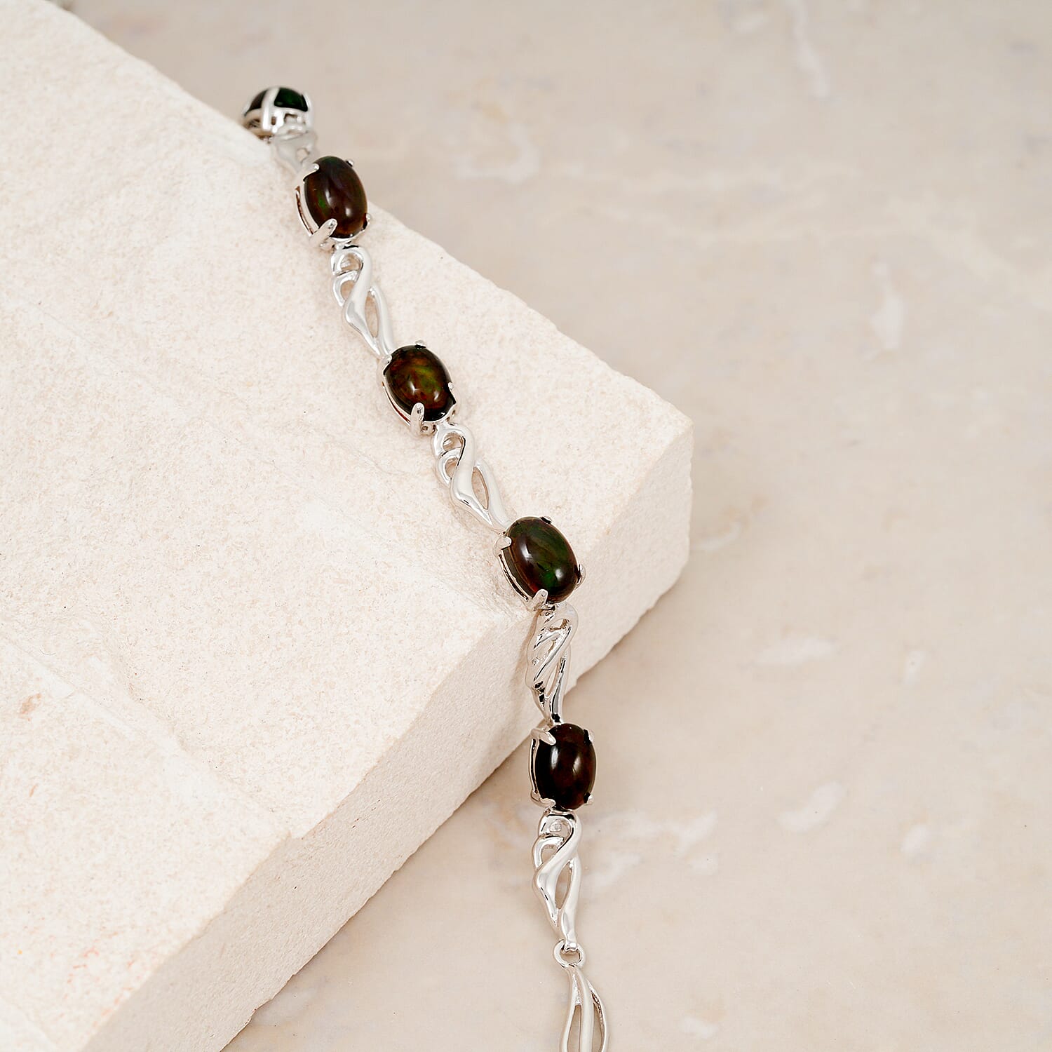 Black Opal 3.00 ctw Bracelet in Rhodium Over Sterling Silver (7-9In)