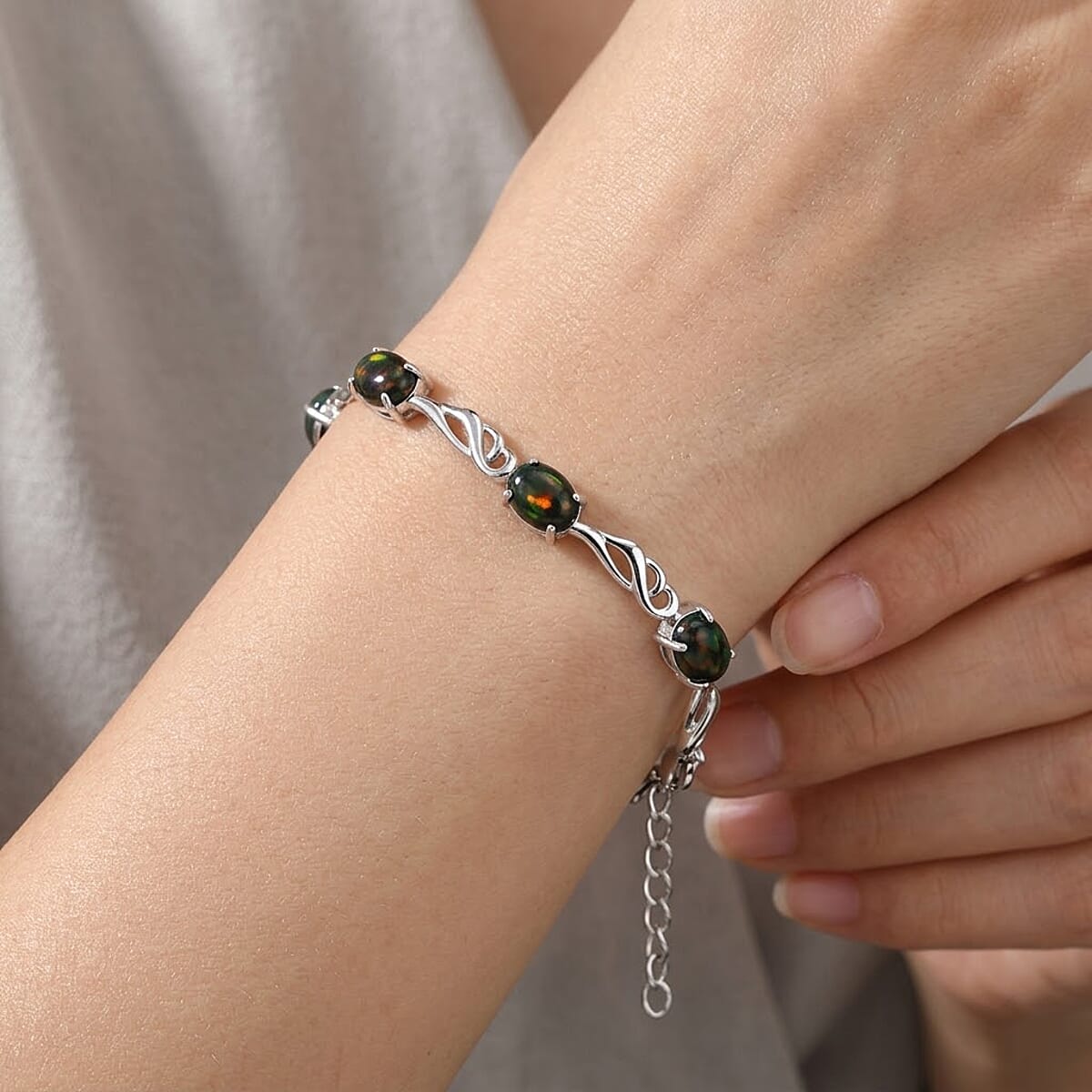 Black Opal 3.00 ctw Bracelet in Rhodium Over Sterling Silver (7-9In) image number 2
