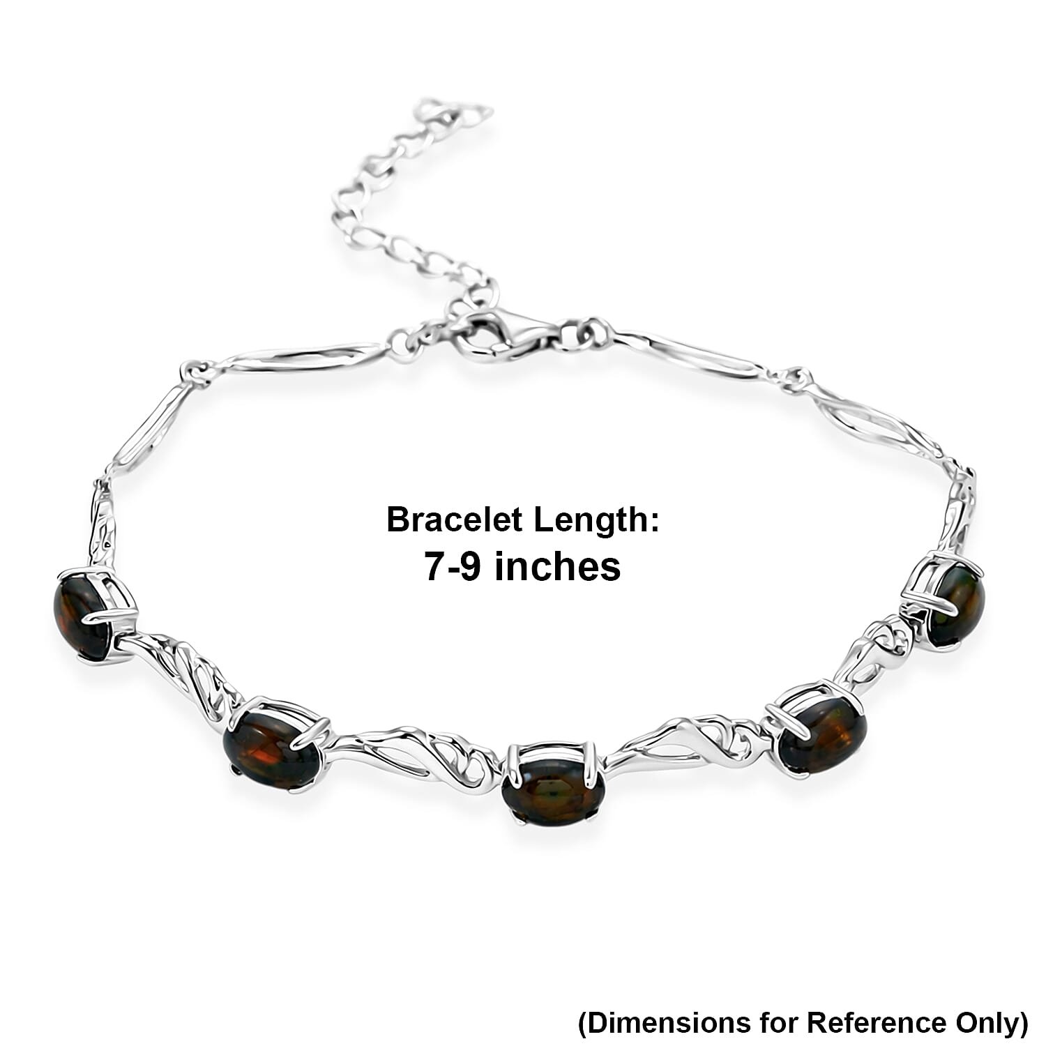 Black Opal 3.00 ctw Bracelet in Rhodium Over Sterling Silver (7-9In)