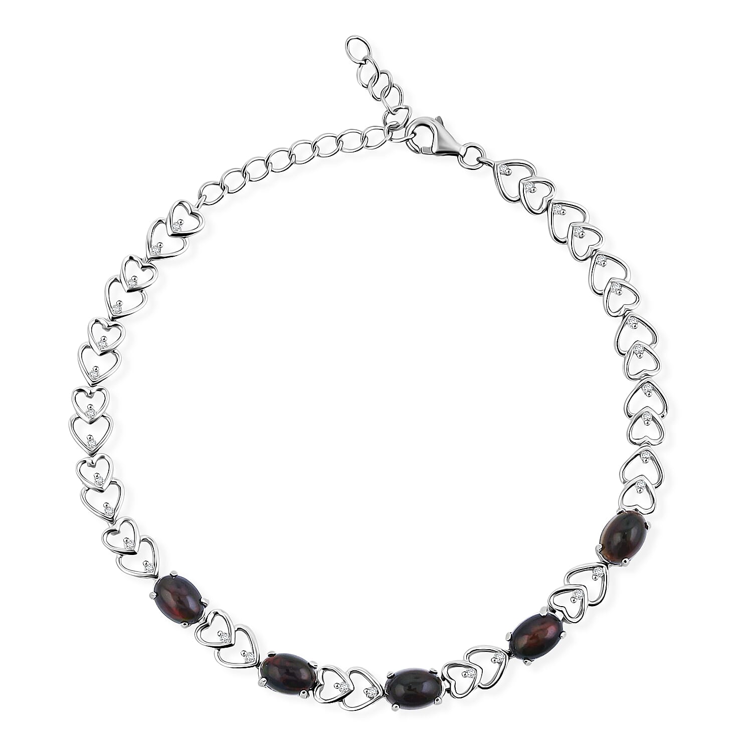 Black Opal and White Corundum 3.20 ctw Bracelet in Rhodium Over Sterling Silver (7-9In)