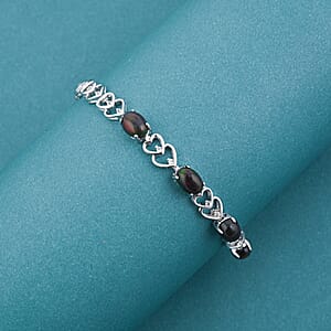 Black Opal and White Corundum 3.20 ctw Bracelet in Rhodium Over Sterling Silver (7-9In)