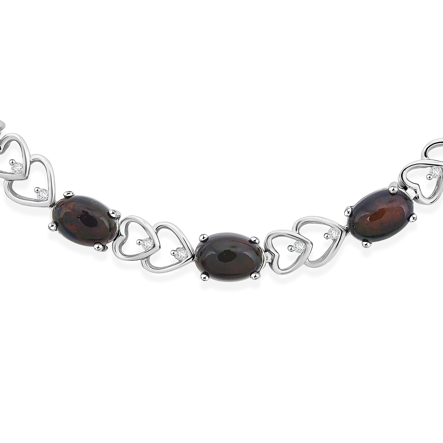 Black Opal and White Corundum 3.20 ctw Bracelet in Rhodium Over Sterling Silver (7-9In)