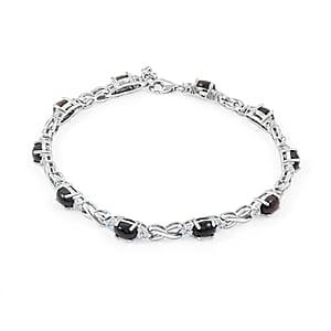 Black Opal and White Corundum 4.20 ctw Bracelet in Rhodium Over Sterling Silver (7-8In)