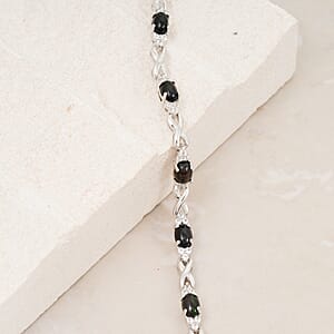 Black Opal and White Corundum 4.20 ctw Bracelet in Rhodium Over Sterling Silver (7-8In)