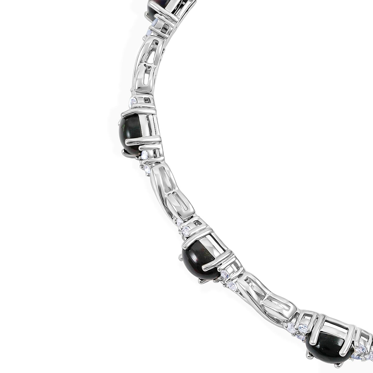 Black Opal and White Corundum 4.20 ctw Bracelet in Rhodium Over Sterling Silver (7-8In) image number 3