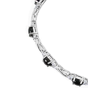 Black Opal and White Corundum 4.20 ctw Bracelet in Rhodium Over Sterling Silver (7-8In)