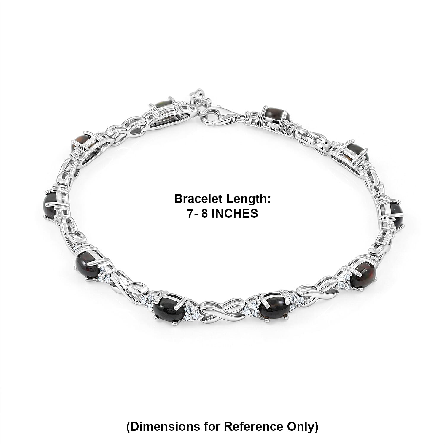 Black Opal and White Corundum 4.20 ctw Bracelet in Rhodium Over Sterling Silver (7-8In)
