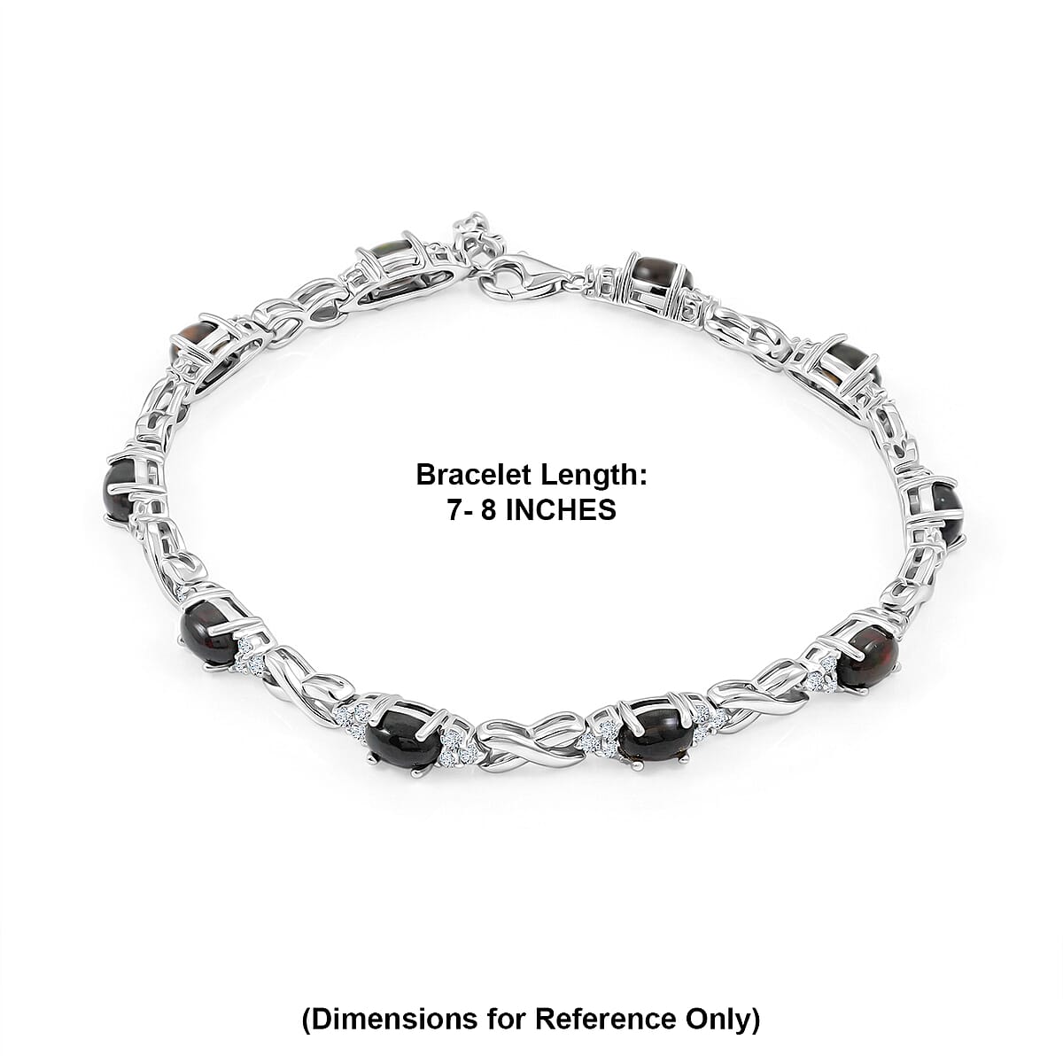 Black Opal and White Corundum 4.20 ctw Bracelet in Rhodium Over Sterling Silver (7-8In) image number 5