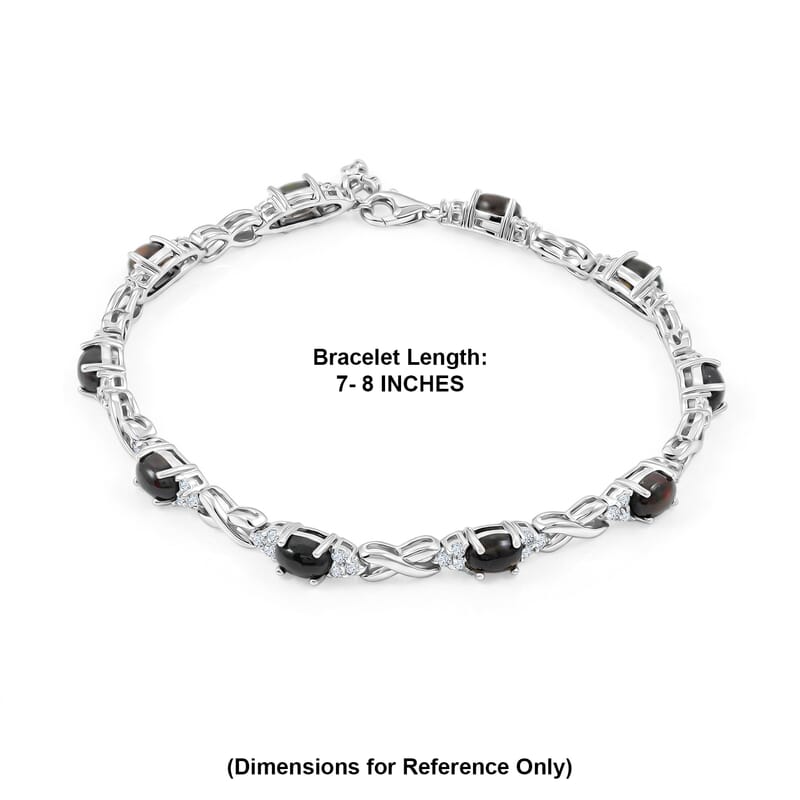 Black Opal and White Corundum 4.20 ctw Bracelet in Rhodium Over Sterling Silver (7-8In)
