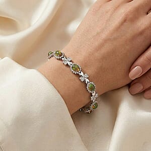 Black Opal and White Corundum 4.75 ctw Bracelet in Rhodium Over Sterling Silver (7-8In)