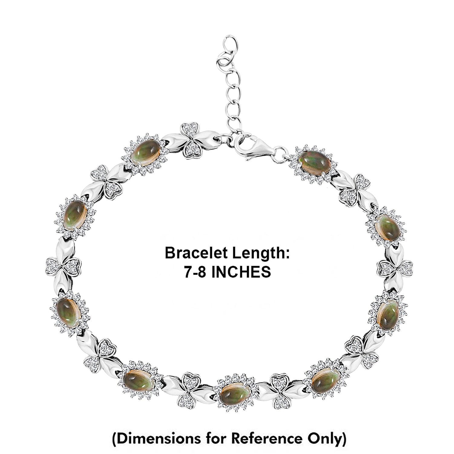 Black Opal and White Corundum 4.75 ctw Bracelet in Rhodium Over Sterling Silver (7-8In)