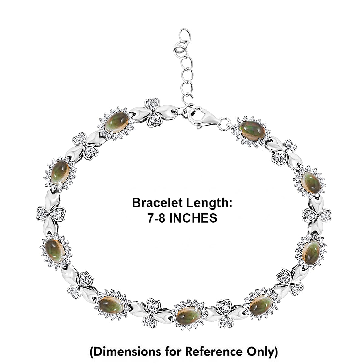 Black Opal and White Corundum 4.75 ctw Bracelet in Rhodium Over Sterling Silver (7-8In) image number 4