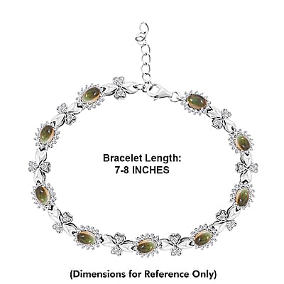 Black Opal and White Corundum 4.75 ctw Bracelet in Rhodium Over Sterling Silver (7-8In)