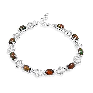 Black Opal and White Corundum 4.65 ctw Bracelet in Rhodium Over Sterling Silver (7-8In)