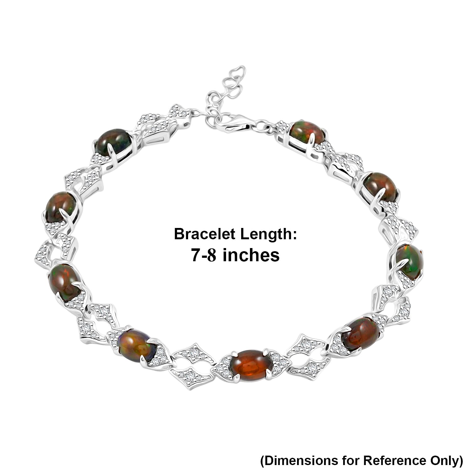 Black Opal and White Corundum 4.65 ctw Bracelet in Rhodium Over Sterling Silver (7-8In)