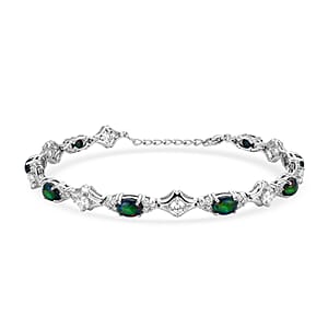 Black Opal and White Corundum 2.50 ctw Bracelet in Rhodium Over Sterling Silver (7-8In)