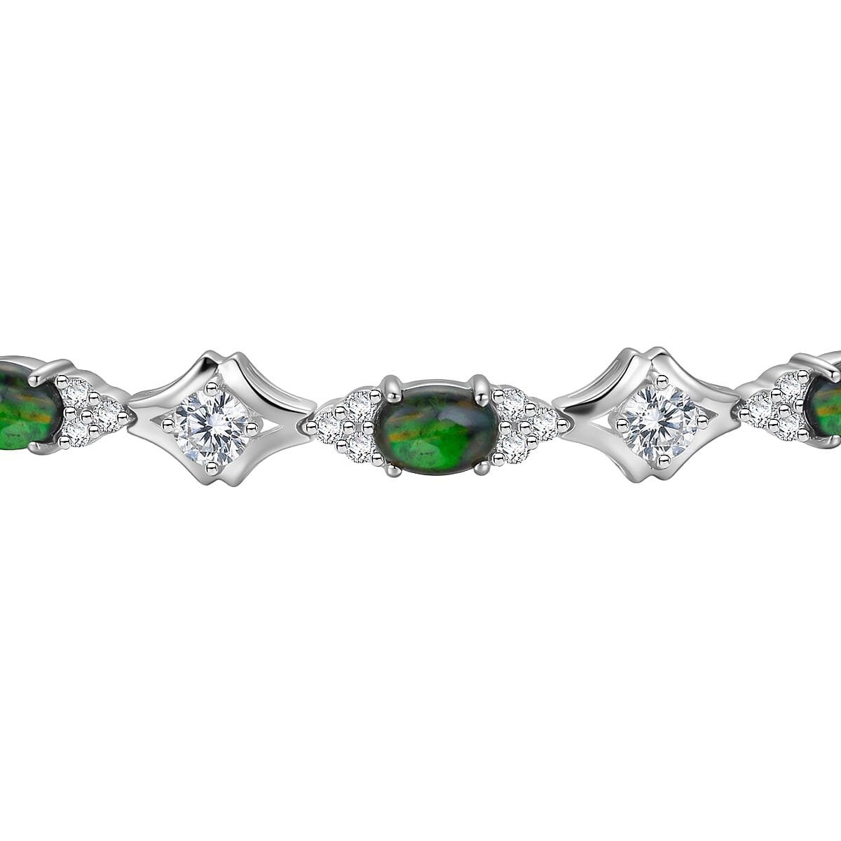 Black Opal and White Corundum 2.50 ctw Bracelet in Rhodium Over Sterling Silver (7-8In) image number 3