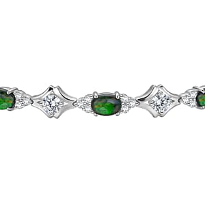 Black Opal and White Corundum 2.50 ctw Bracelet in Rhodium Over Sterling Silver (7-8In)