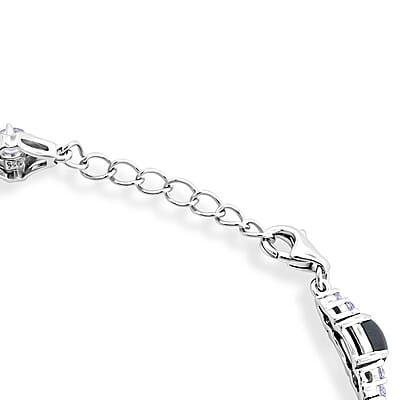 Black Opal and White Corundum 2.50 ctw Bracelet in Rhodium Over Sterling Silver (7-8In)