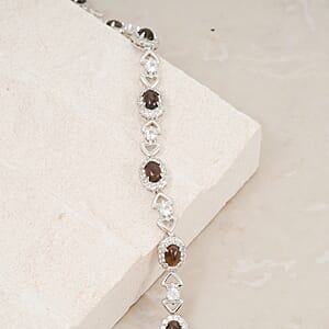 Black Opal and White Corundum 1.90 ctw Bracelet in Rhodium Over Sterling Silver (7-8In)