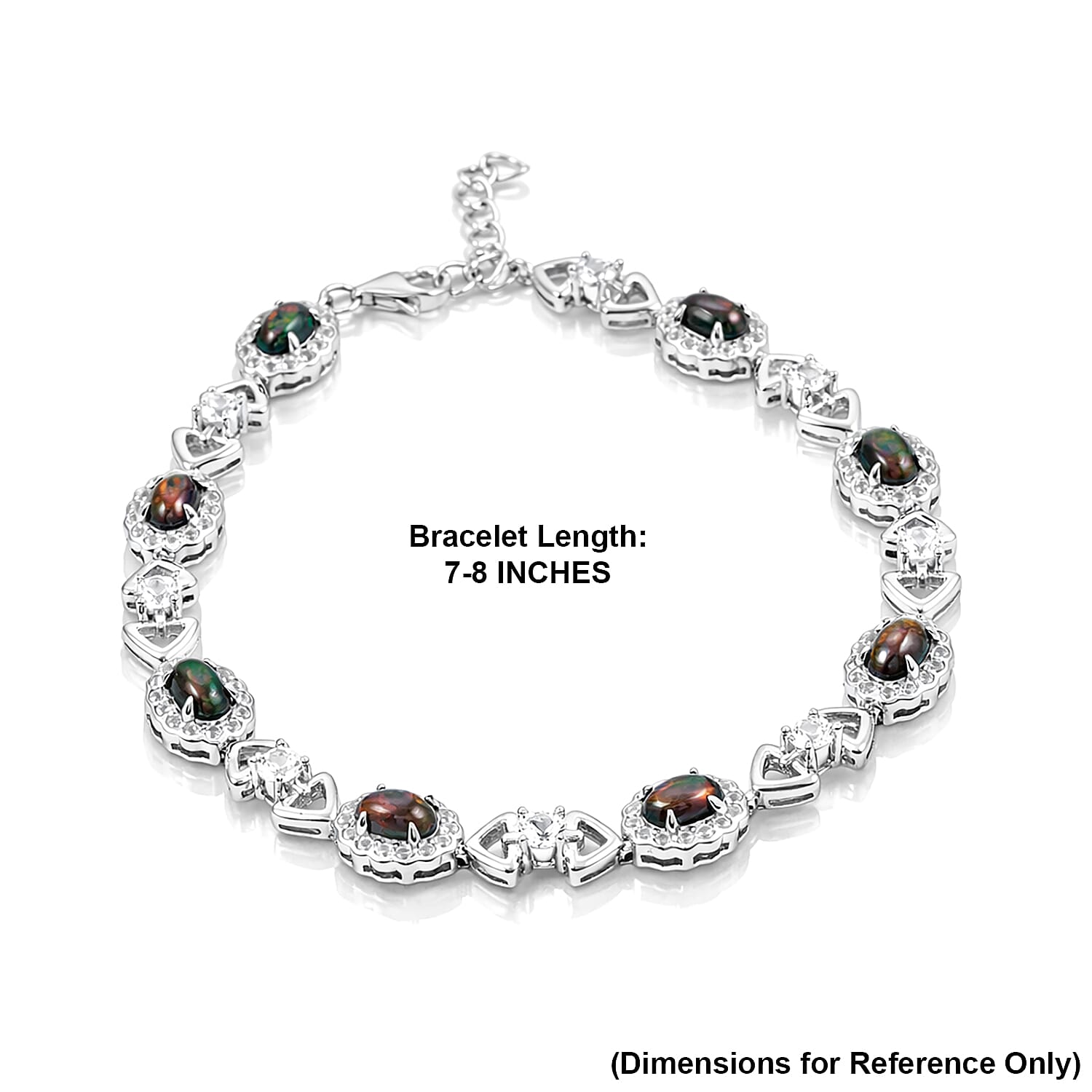 Black Opal and White Corundum 1.90 ctw Bracelet in Rhodium Over Sterling Silver (7-8In)