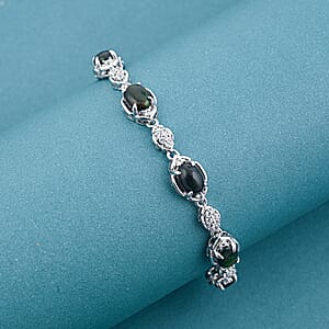 Black Opal and White Corundum 4.00 ctw Bracelet in Rhodium Over Sterling Silver (7-8In)