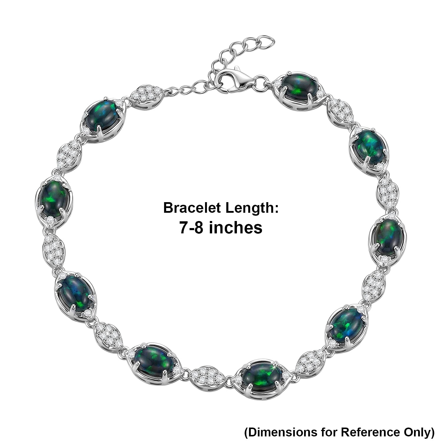 Black Opal and White Corundum 4.00 ctw Bracelet in Rhodium Over Sterling Silver (7-8In)