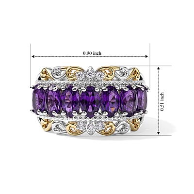 EverTrue African Amethyst and White Zircon 1.65 ctw Ring in 18K YG Plated and Platinum Bond (Size 10.0)