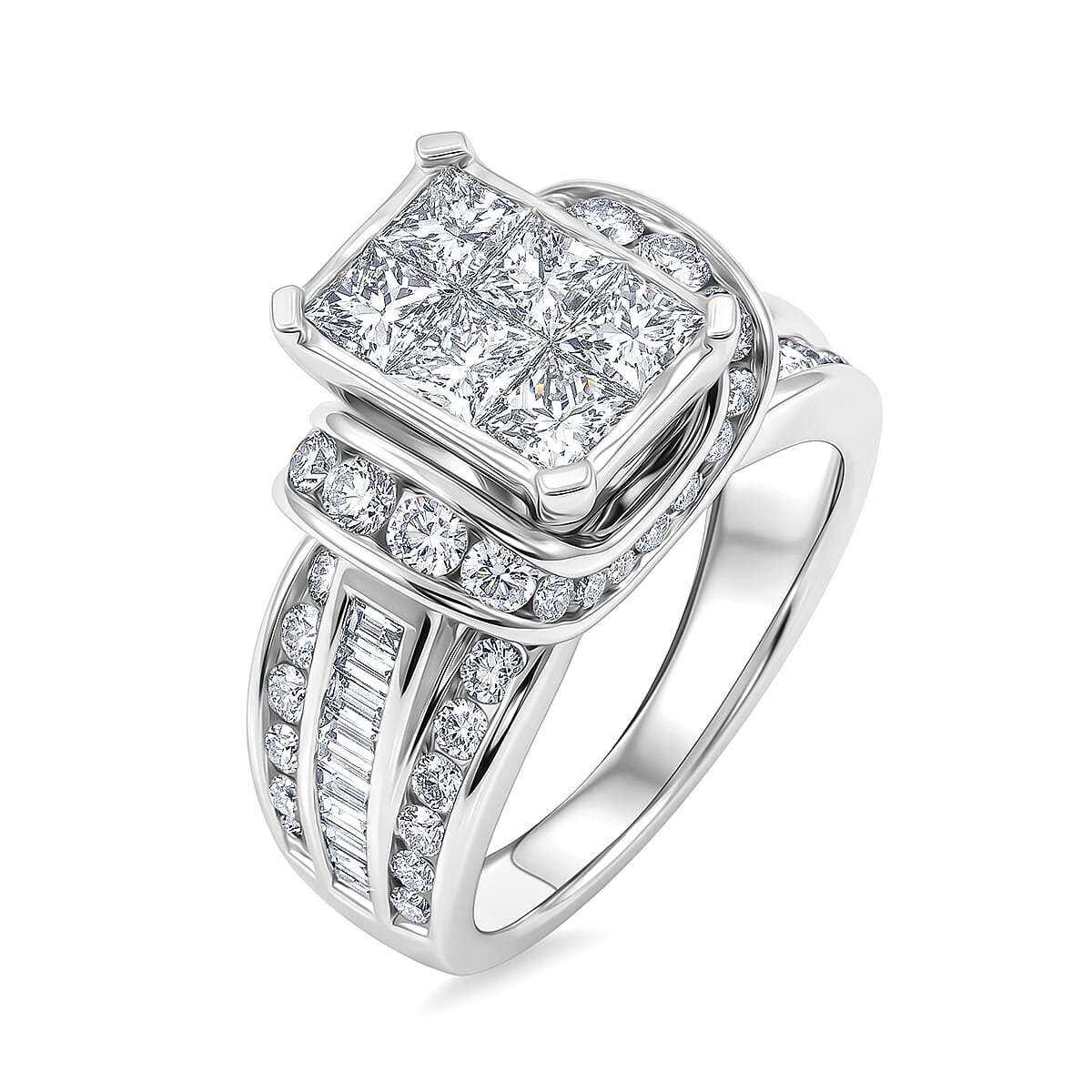 Diamond I3 3.00 ctw Ring in 14K White Gold (Size  6.0)  8.65 Grams