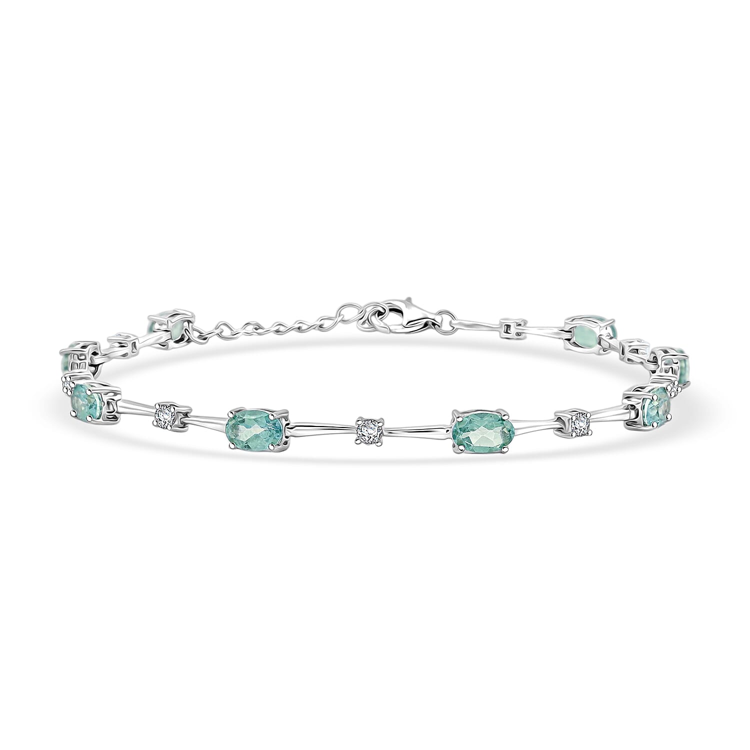 Green Quartz and White Corundum 4.40 ctw Bracelet in Rhodium Over Sterling Silver (7.5-8.5In)