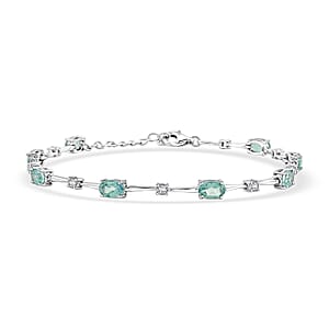 Green Quartz and White Corundum 4.40 ctw Bracelet in Rhodium Over Sterling Silver (7.5-8.5In)